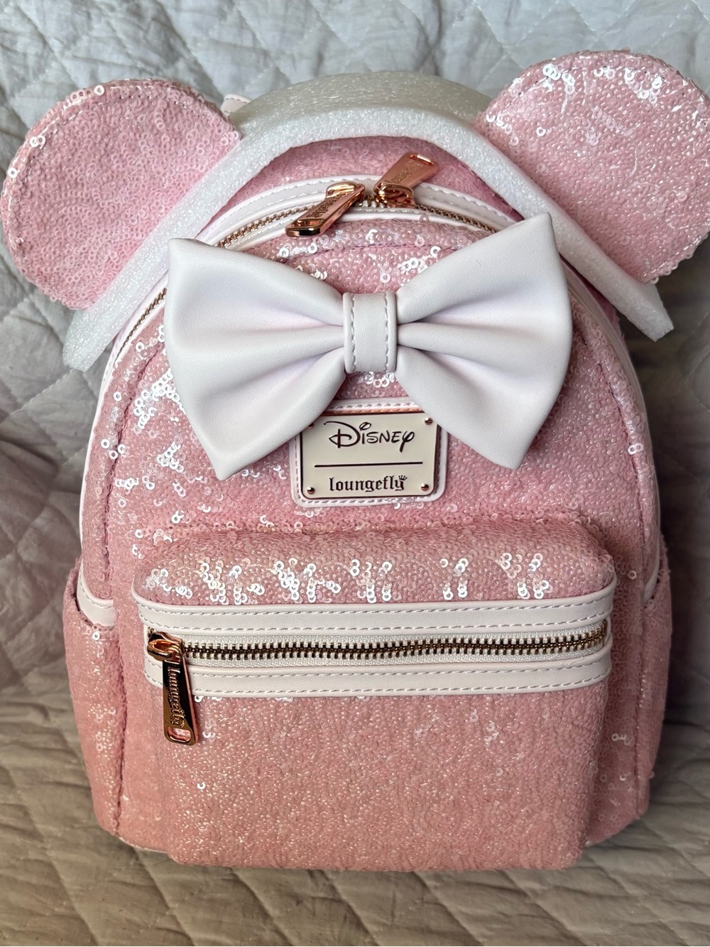 Loungefly Disney Minnie Mouse Cotton Candy Pink Sequin Mini Backpack NWT